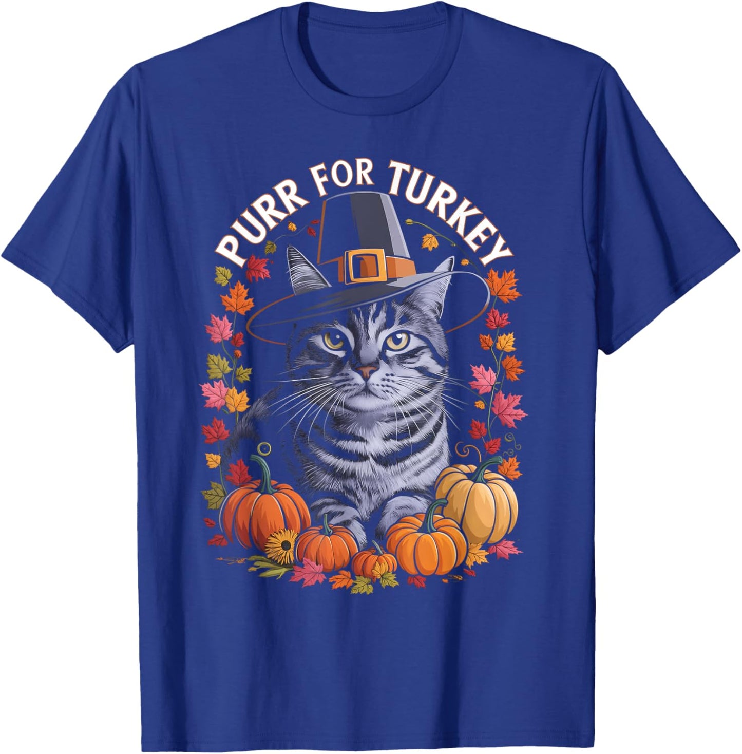 Thanksgiving Pilgrim Cat Lover Purr For Turkey Men Women Kids T-Shirt - T-Shirt | Royal