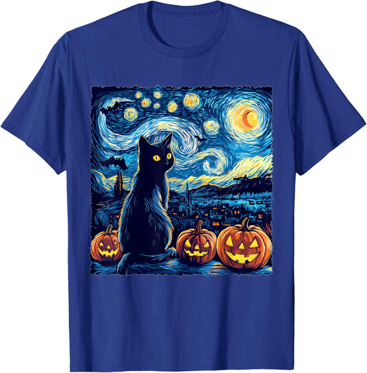 Cat Starry Night Van Gogh Cat For Cat Lover Cat Dad Cat Mom T-Shirt - T-Shirt | Royal