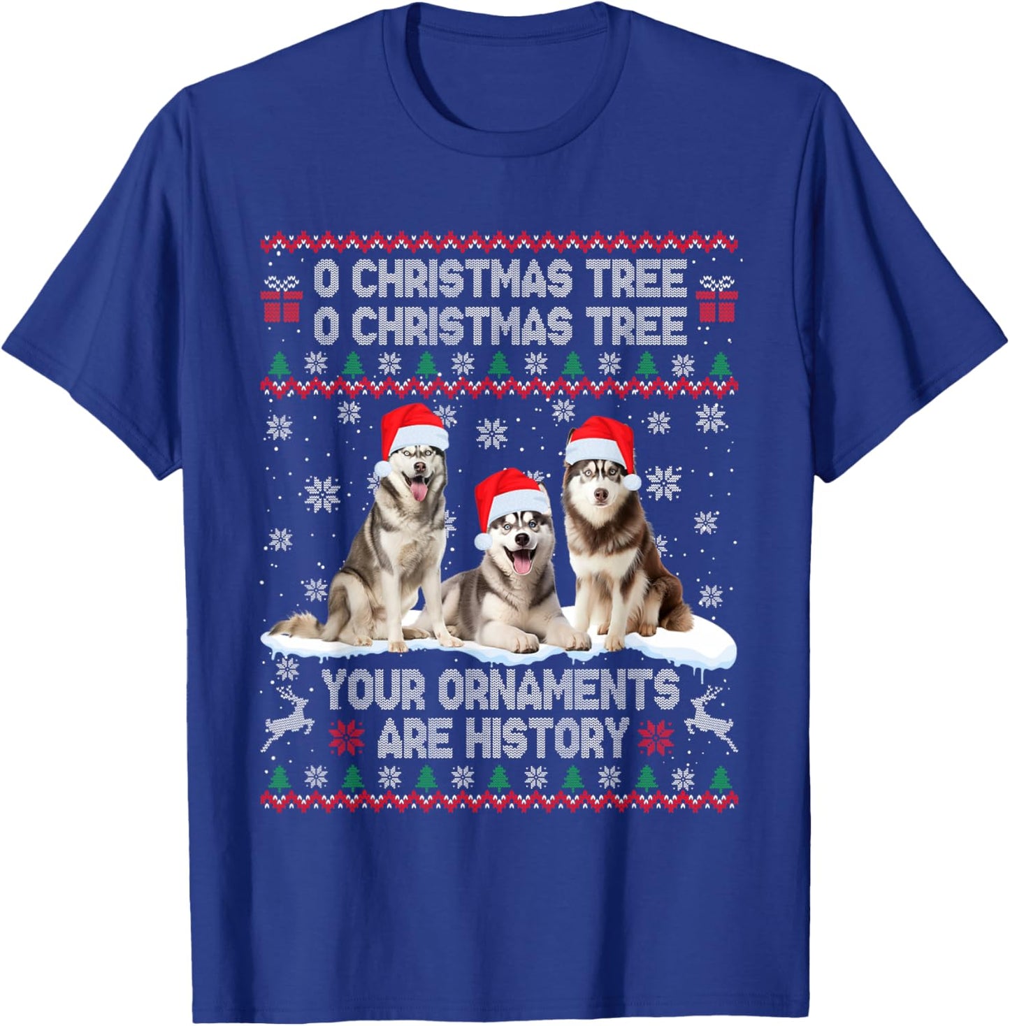 Siberian Husky Dog Ugly Sweater Christmas Light Xmas Pajama T-Shirt - T-Shirt | Royal
