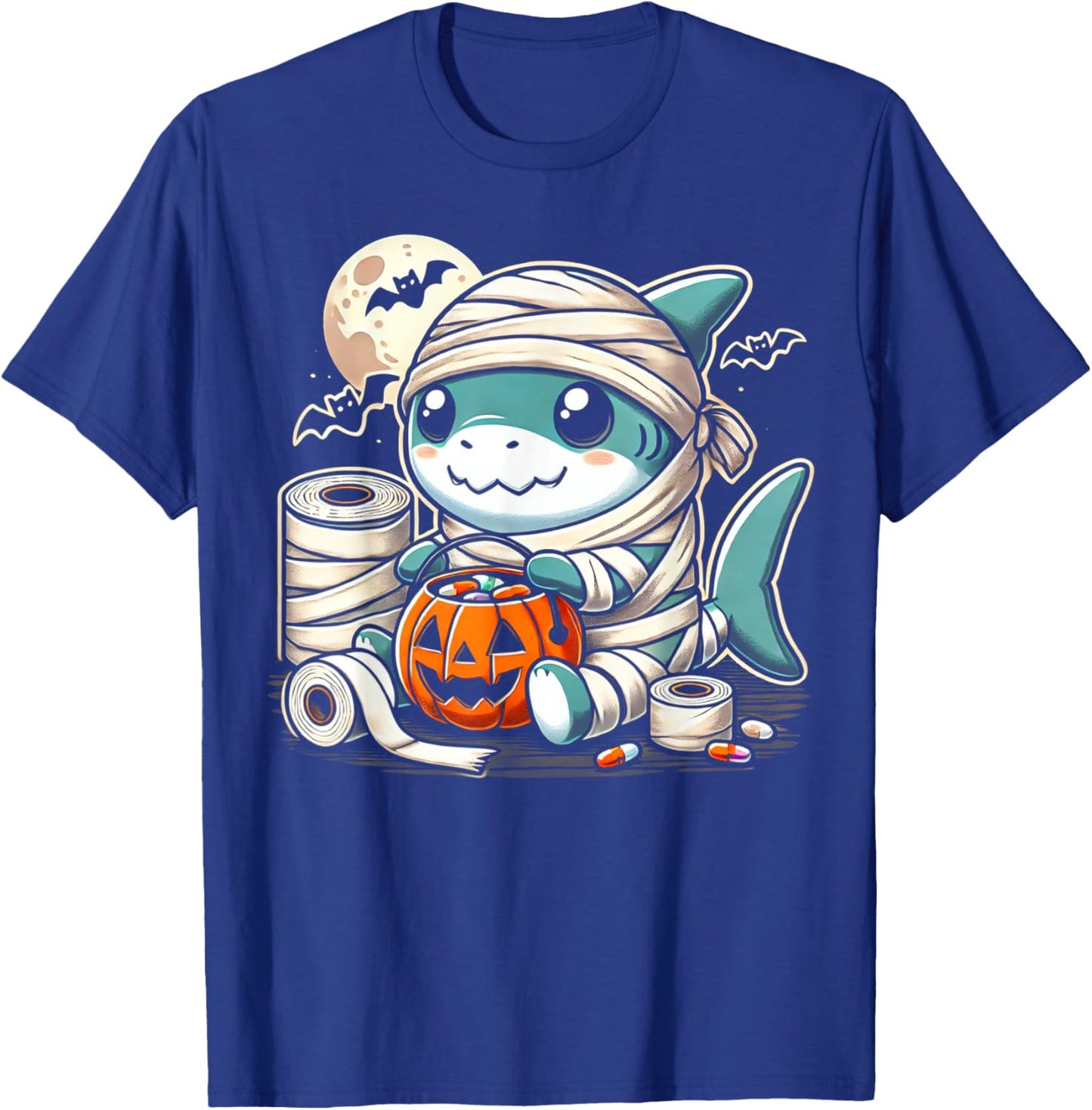 shark Halloween Mummy Cute Design All Ages T-Shirt - T-Shirt | Royal