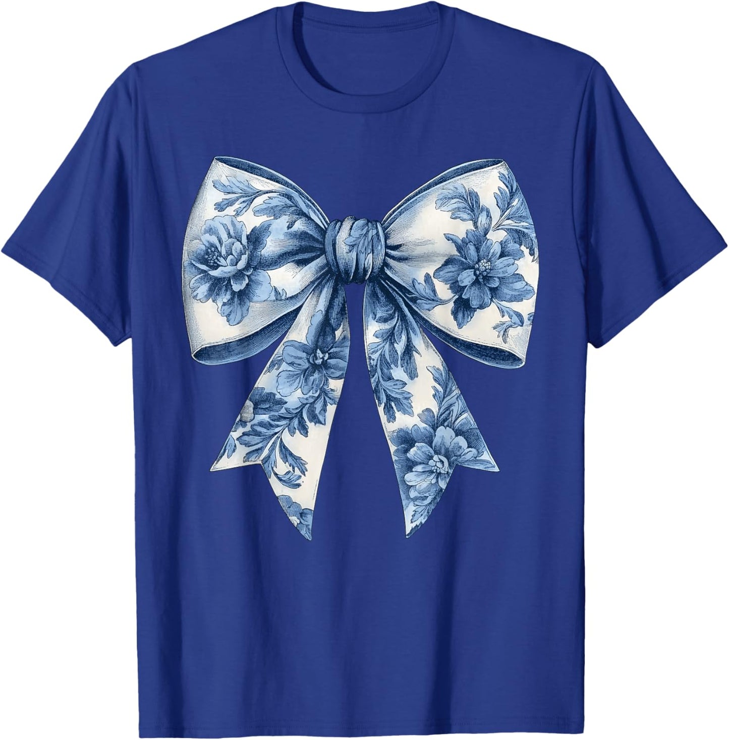Blue Floral Coquette Bow Chinoiserie Christmas Girls Women T-Shirt - T-Shirt | Royal