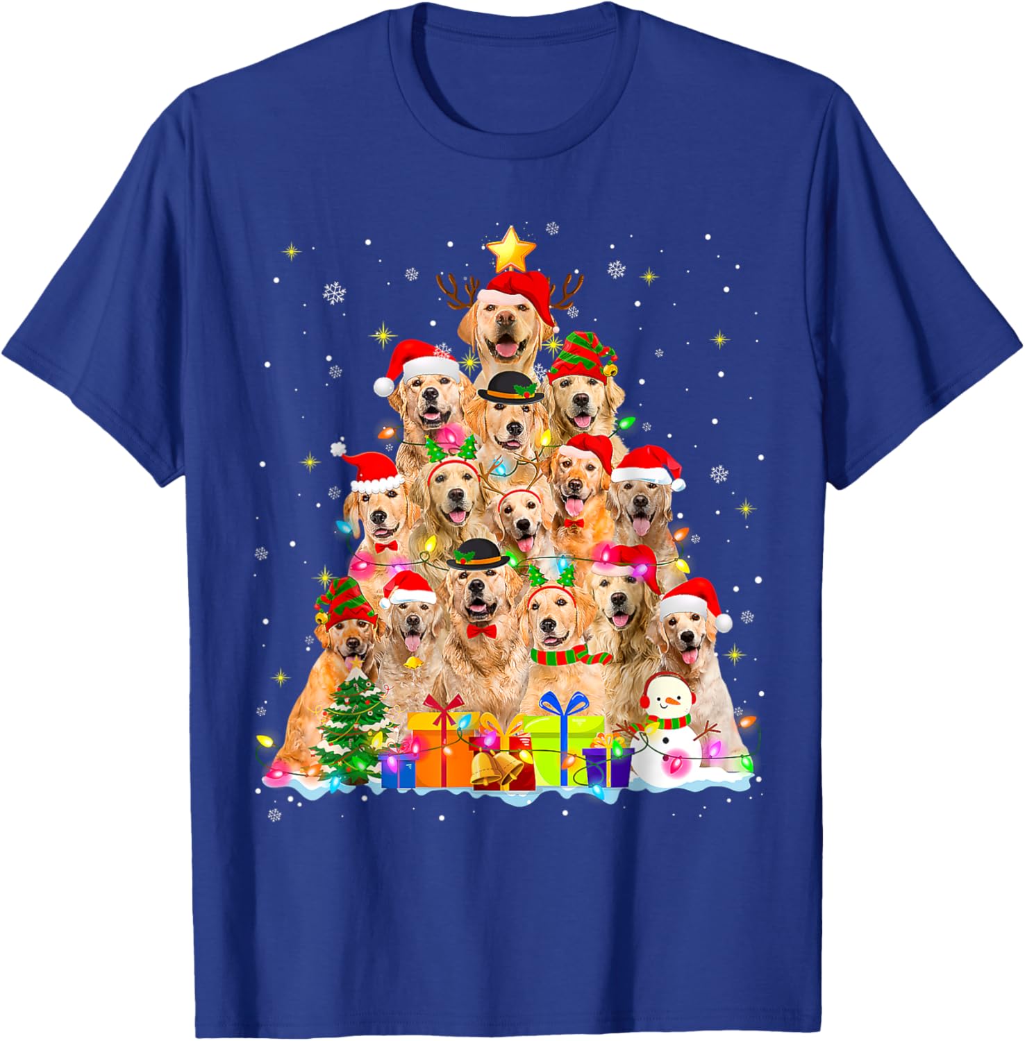 Golden Retriever Christmas Lights Tree Dog Funny Xmas 2025 Women Kids T-Shirt - T-Shirt | Royal