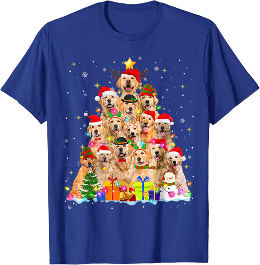Golden Retriever Christmas Lights Tree Dog Funny Xmas 2025 Women Kids T-Shirt - T-Shirt | Royal