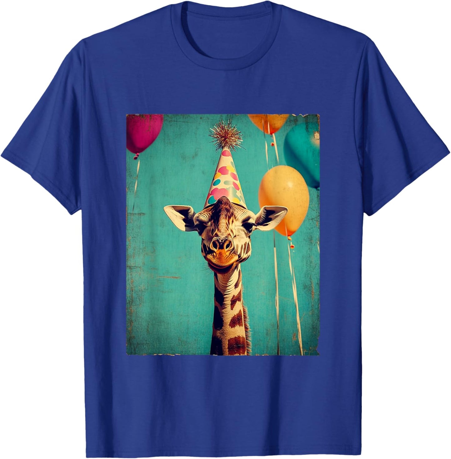 Giraffe Animal Zoo Birthday Party Apparel -Kids Retro Art Print Giraffe Birthday Party Black Short Sleeve Small T-Shirt - T-Shirt | Royal
