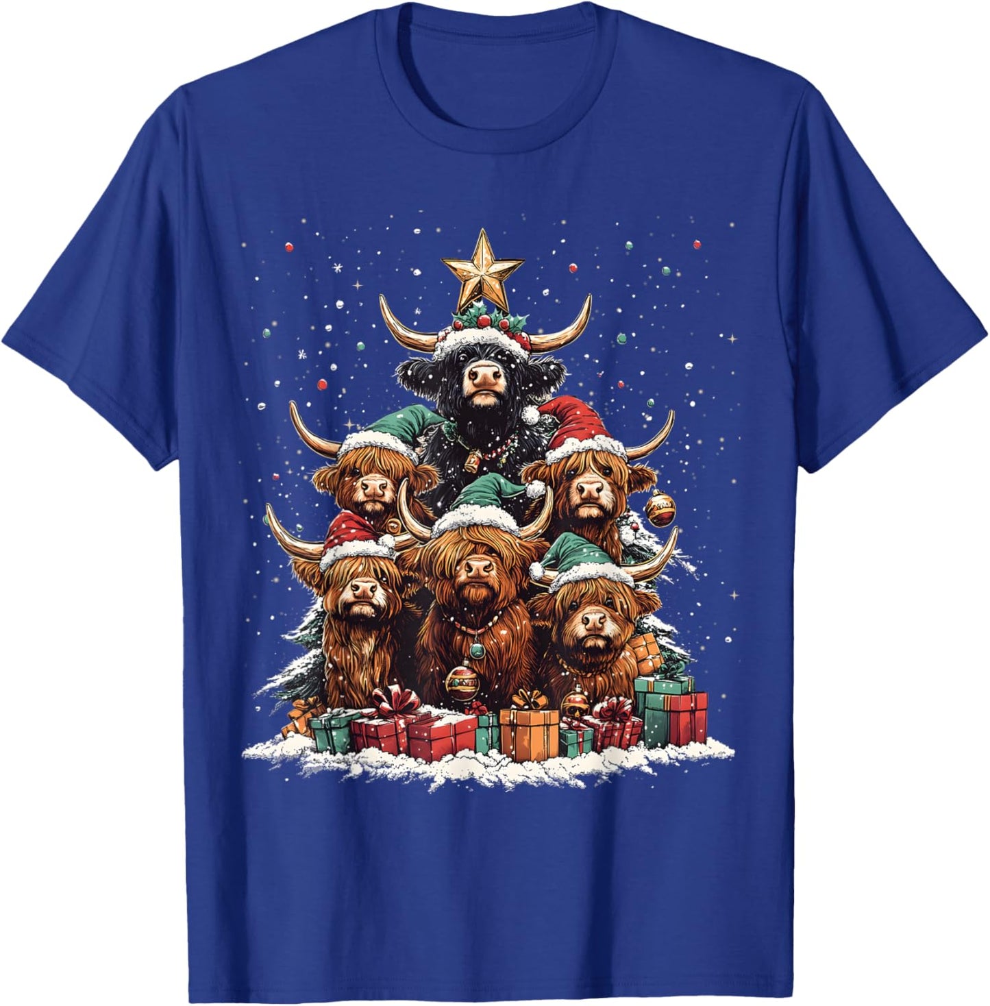 Highland Cow Christmas Tree Ornament Decor Xmas T-Shirt - T-Shirt | Royal