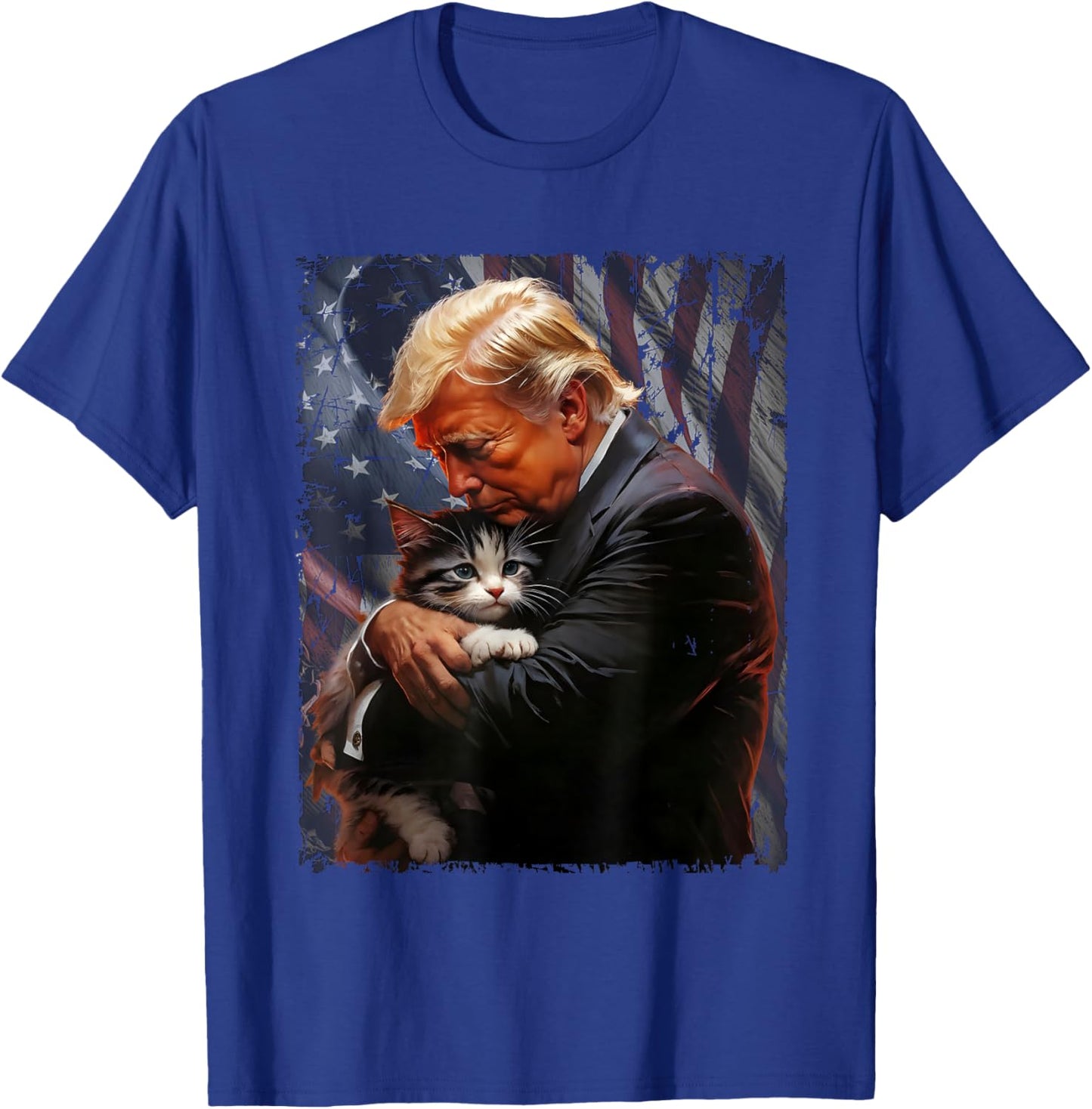 Trump Hugging an Orange Cat 2024 Make Cats Safe Again T-Shirt - T-Shirt | Royal