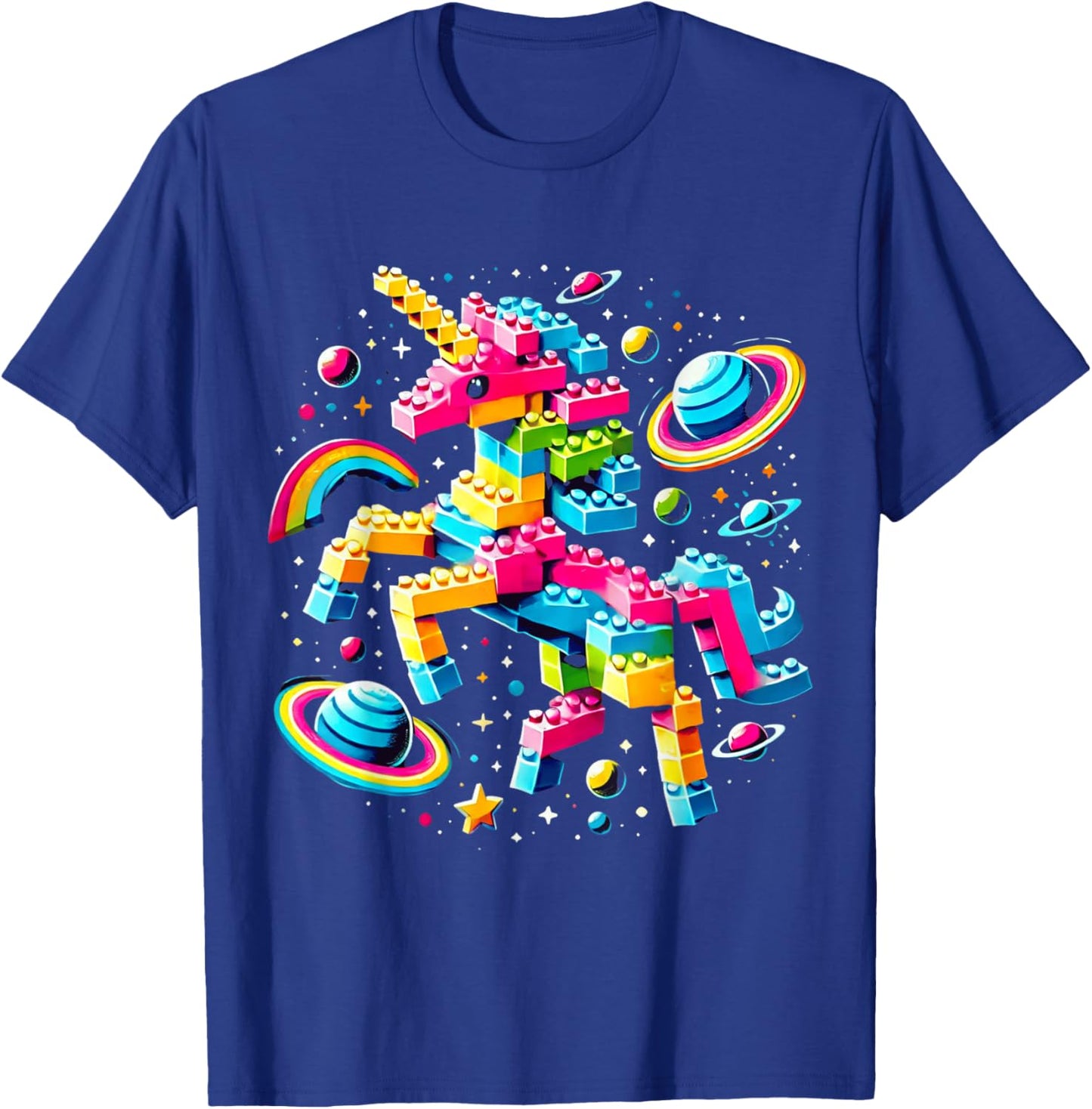 Unicorn Blocks Master Funny Builder Building Blocks Bricks T-Shirt - T-Shirt | Royal