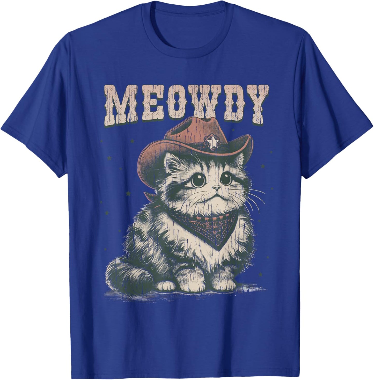 Meowdy Cat Cowboy Hat Funny Vintage Graphic T-Shirt - T-Shirt | Royal