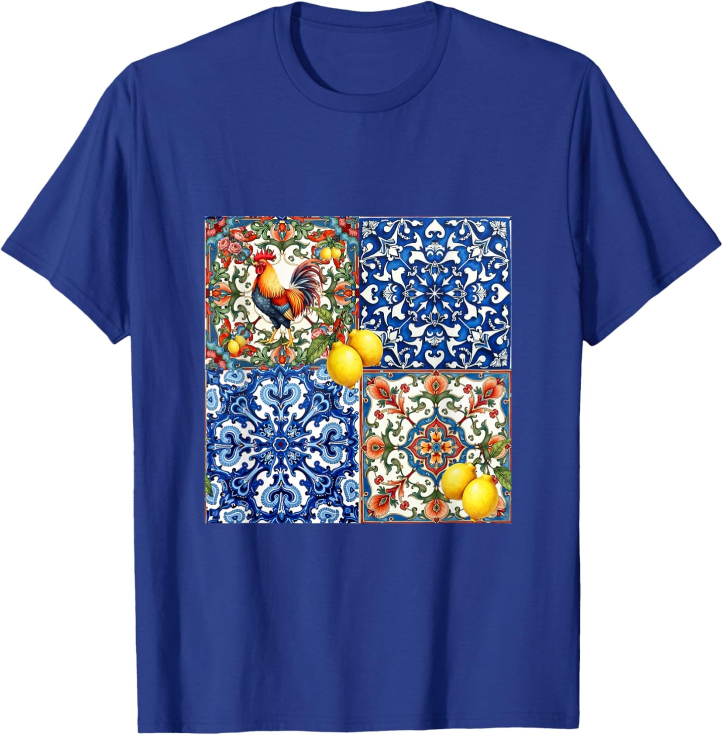 Rooster bird, Italian style,citrus,lemon,folklore pattern T-Shirt - T-Shirt | Royal