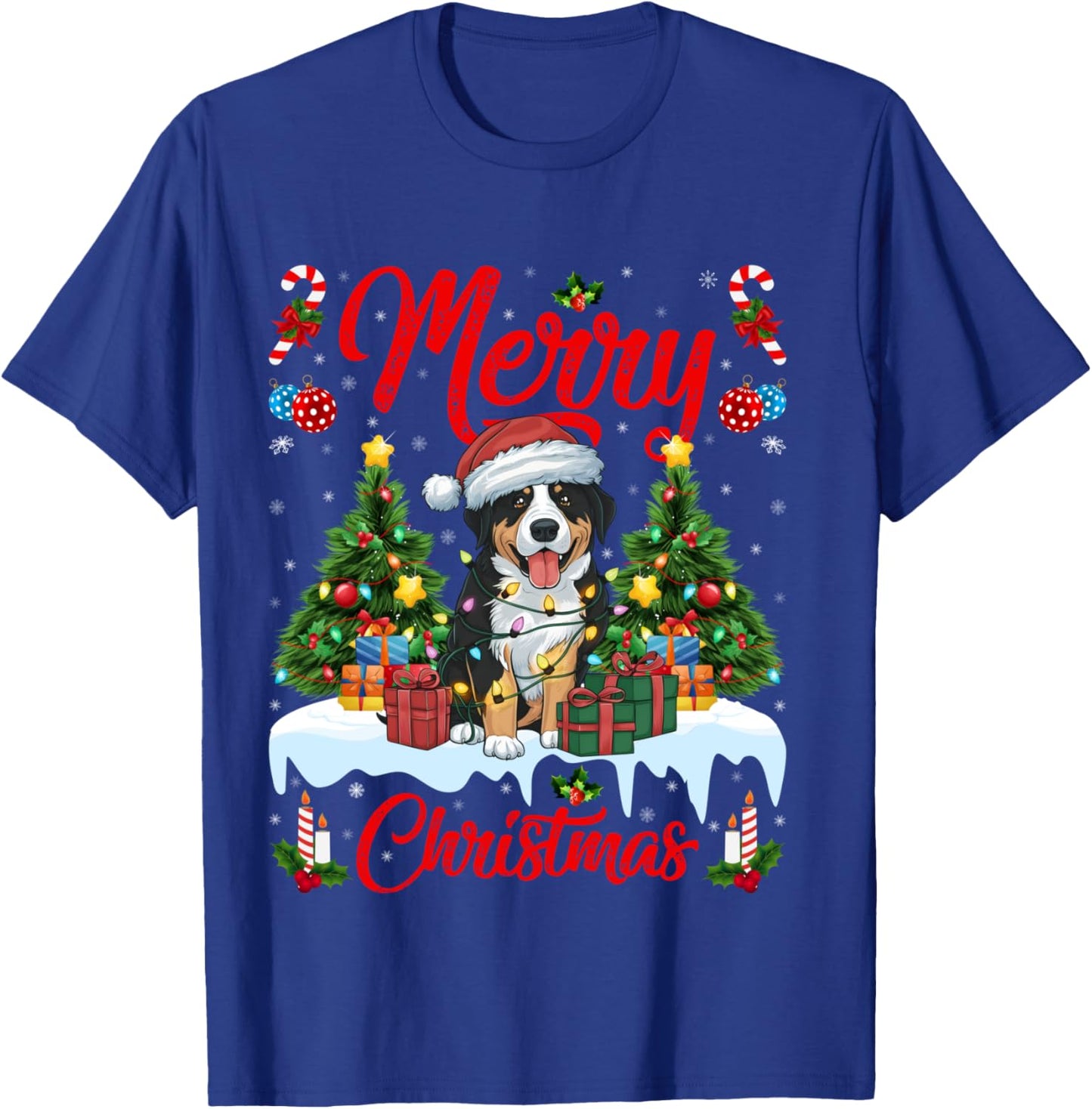 Xmas Tree Lighting Greater Swiss Mountain Dogs Christmas T-Shirt - T-Shirt | Royal