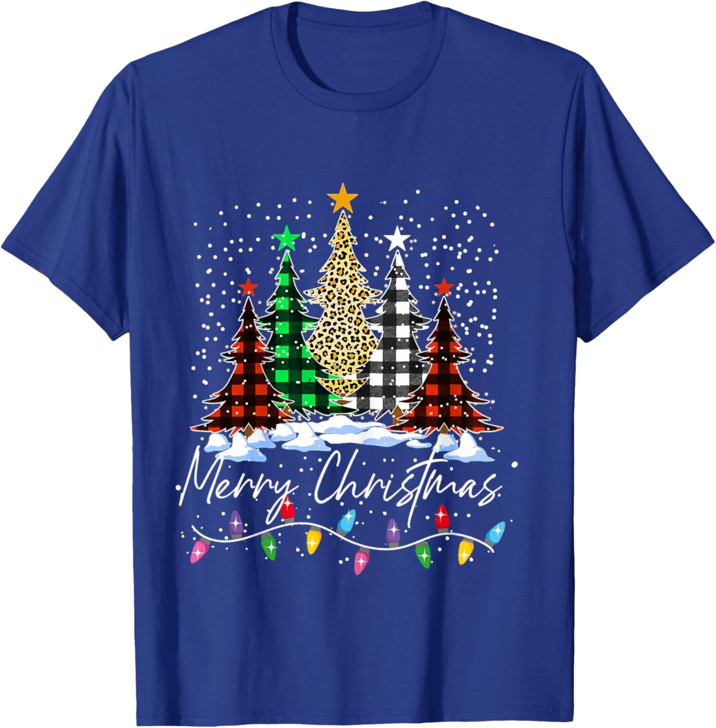 Merry Christmas Trees With Buffalo Red Plaid Leopard Xmas T-Shirt - T-Shirt | Royal