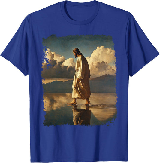 Jesus Christ Walking on Water Christian Bible Graphic T-Shirt - T-Shirt | Royal