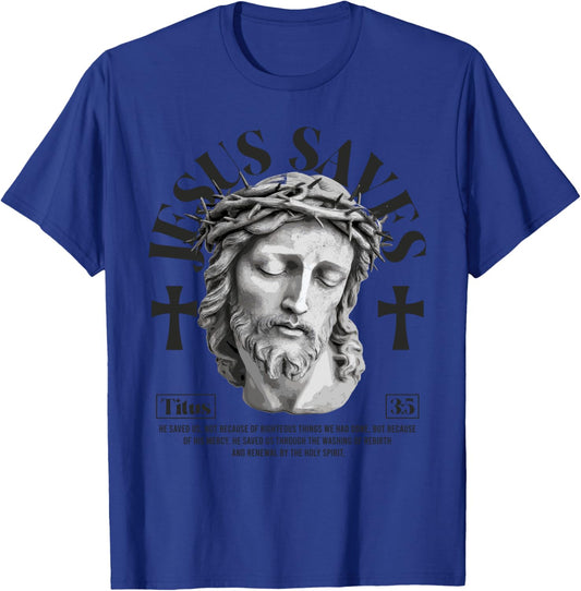 Jesus saves - Titus 3:5 Christian bible verses T-Shirt - T-Shirt | Royal