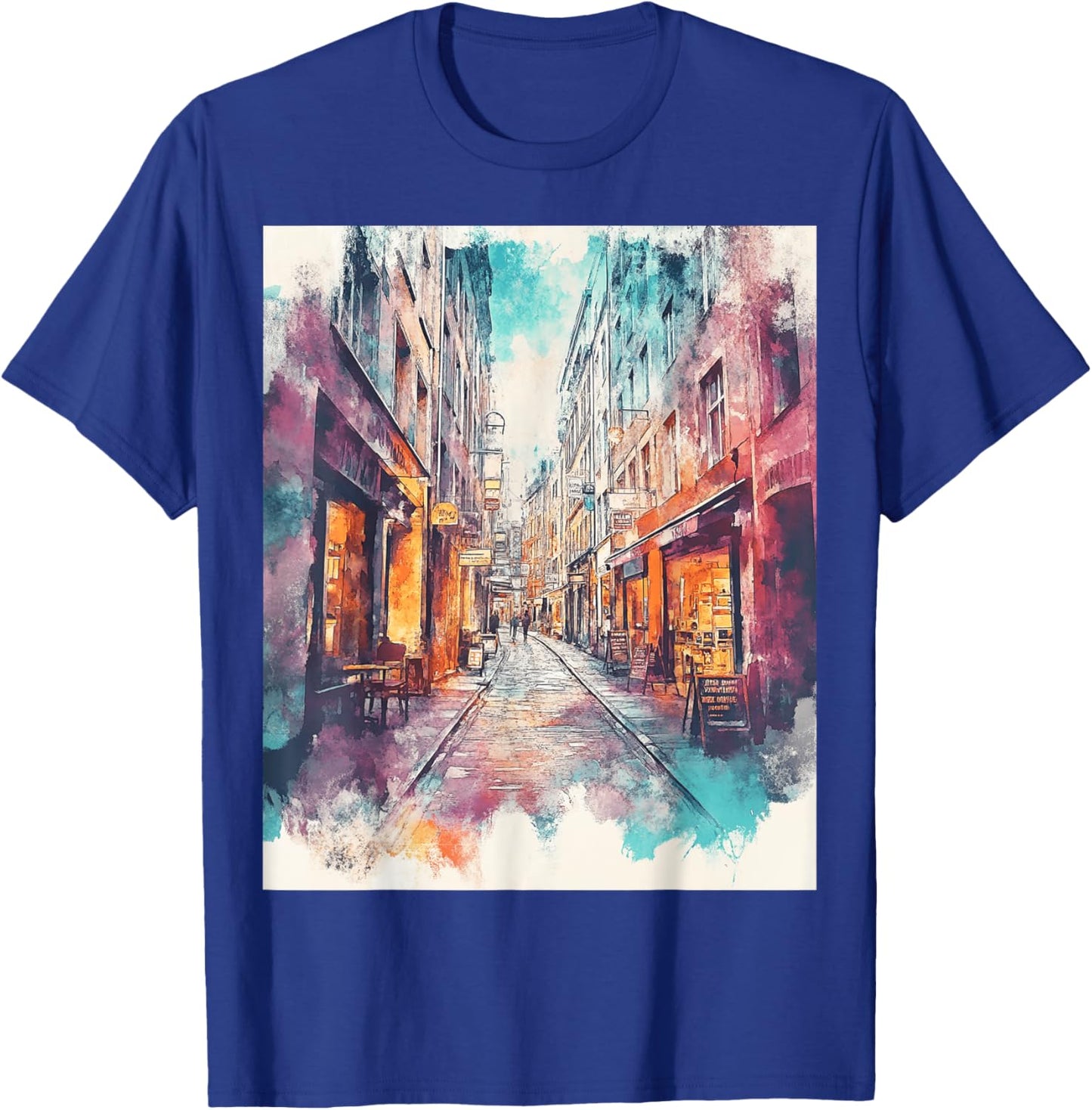 Vintage Urban Street Scene Art T-Shirt - T-Shirt | Royal