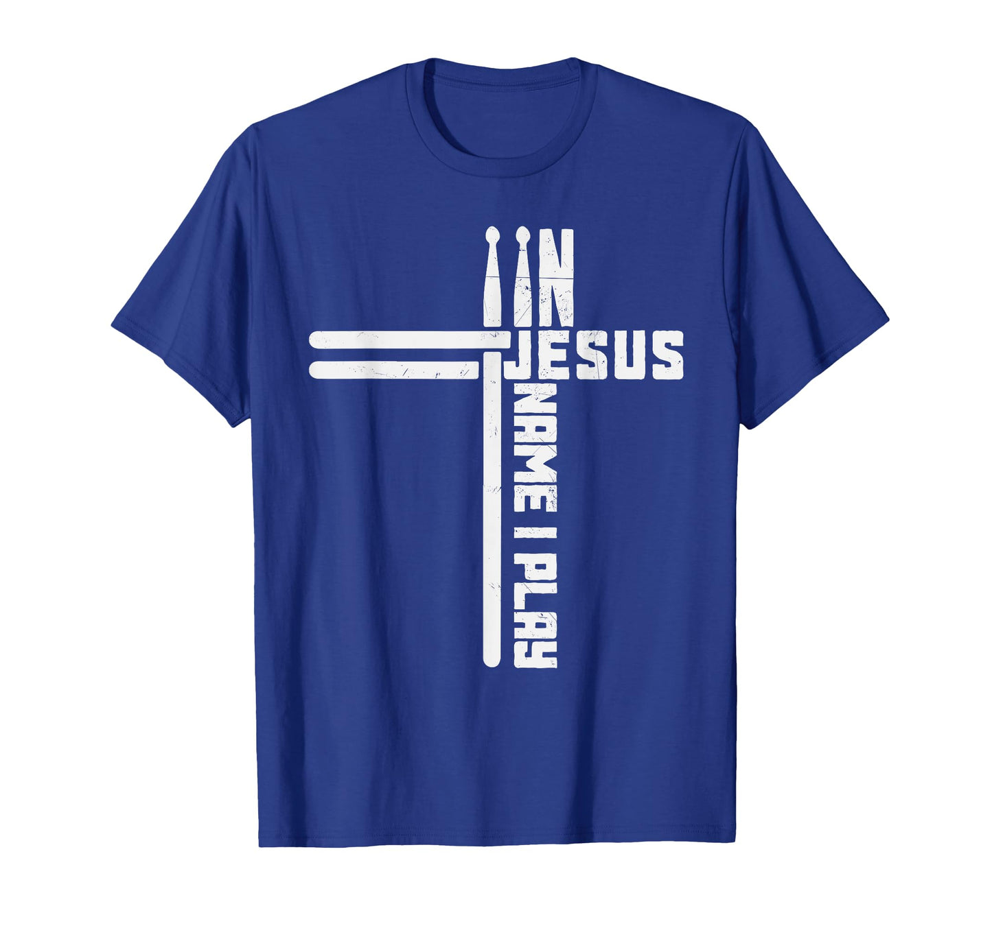 In Jesus Name I Play Drum Drummer Vintage Cross Drumsticks T-Shirt, Small, Black