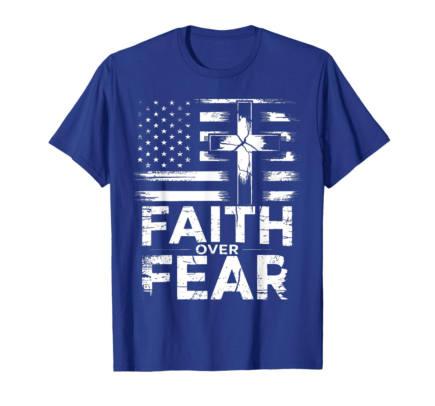 Faith Over Fear Christian American Flag Cross Design T-Shirt