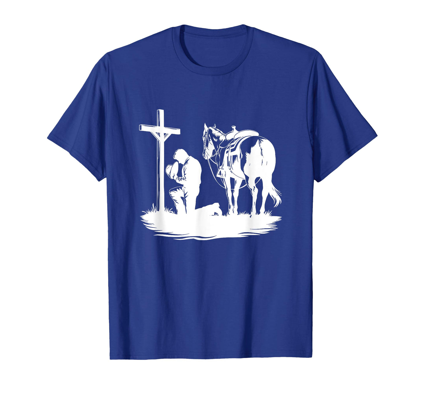 Praying Cowboy Kneeling Cross Western Bible Jesus Horse T-Shirt