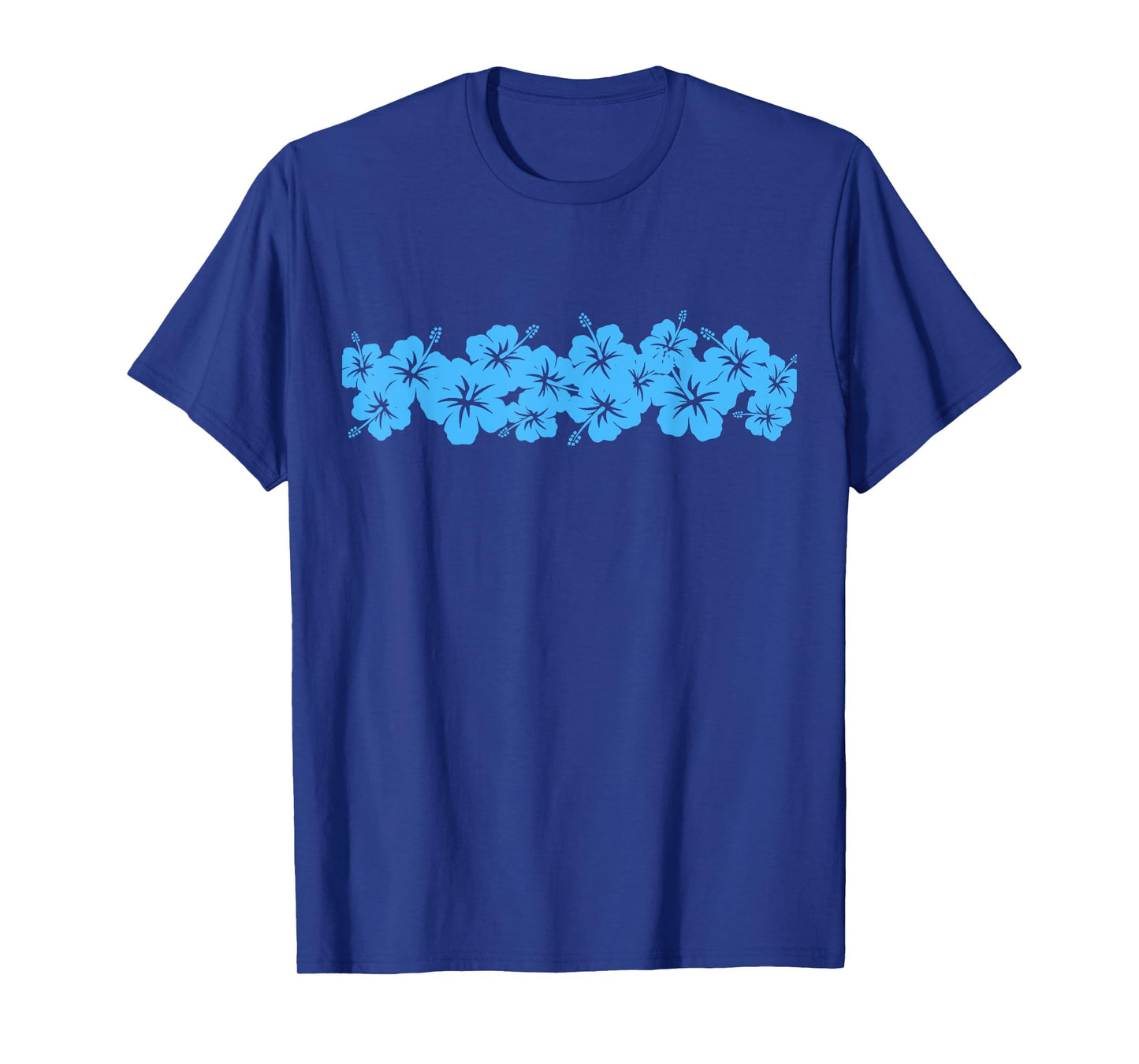 Surfer Style Vintage Blue Floral Hibiscus Flower Row 1970s T-Shirt