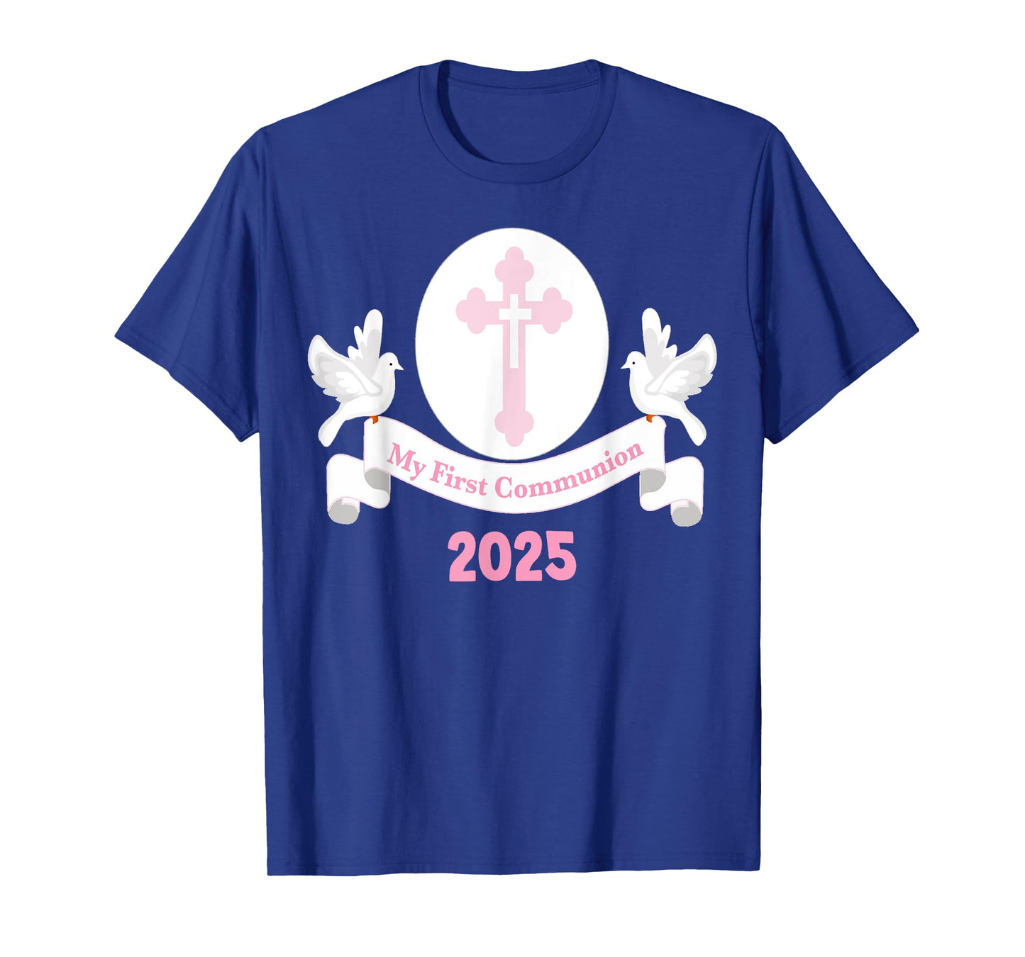 First Communion 2025 Girls Cross Pink Daughter Niece Kids T-Shirt