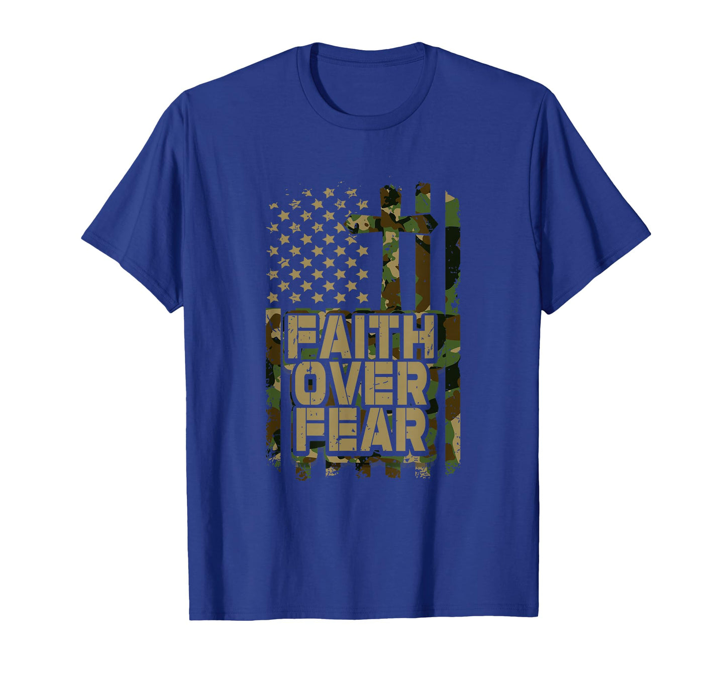 Christian Faith Over Fear Camo USA Flag Camouflage Patriot T-Shirt