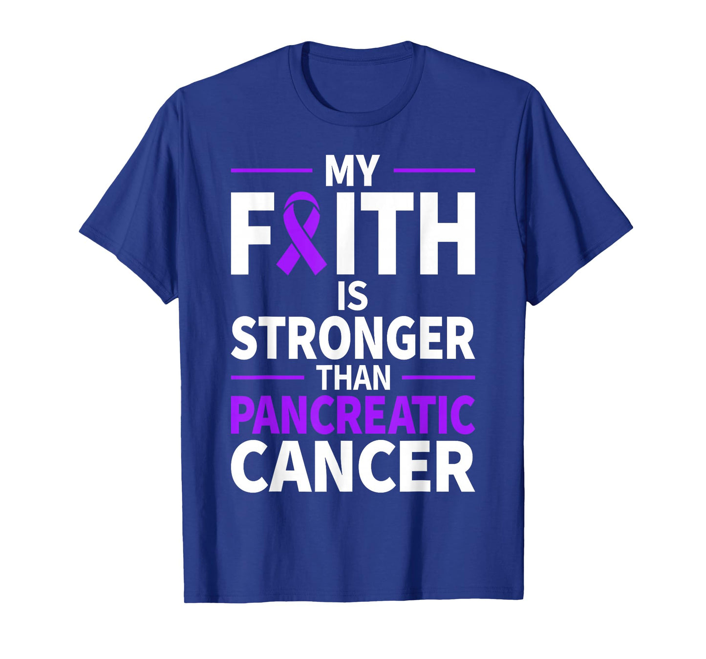 My Faith is Stronger Than Pancreatic Cancer Purple Ribbon T-Shirt