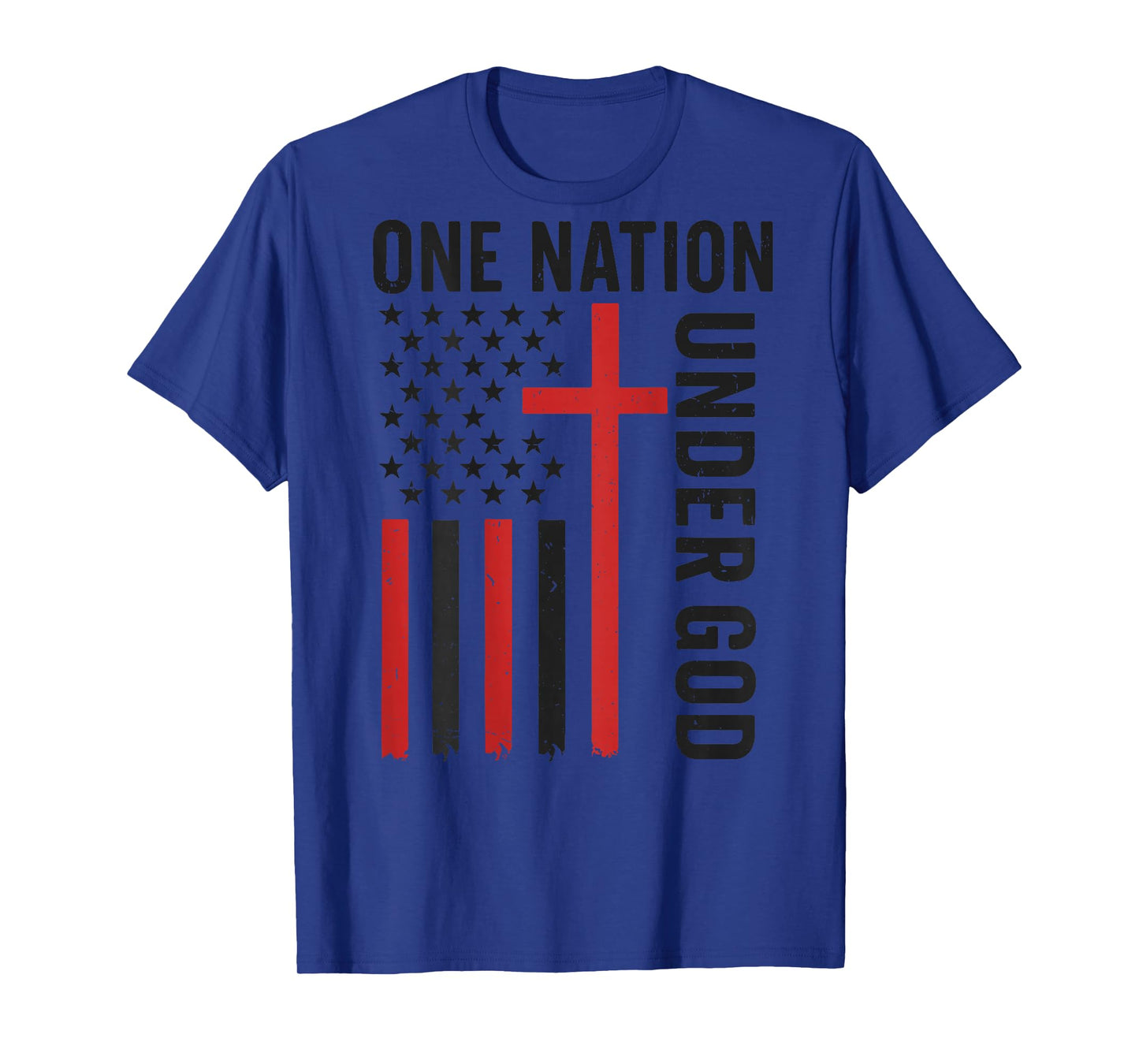 Men's One Nation Under God Jesus Faith Cross American Flag T-Shirt