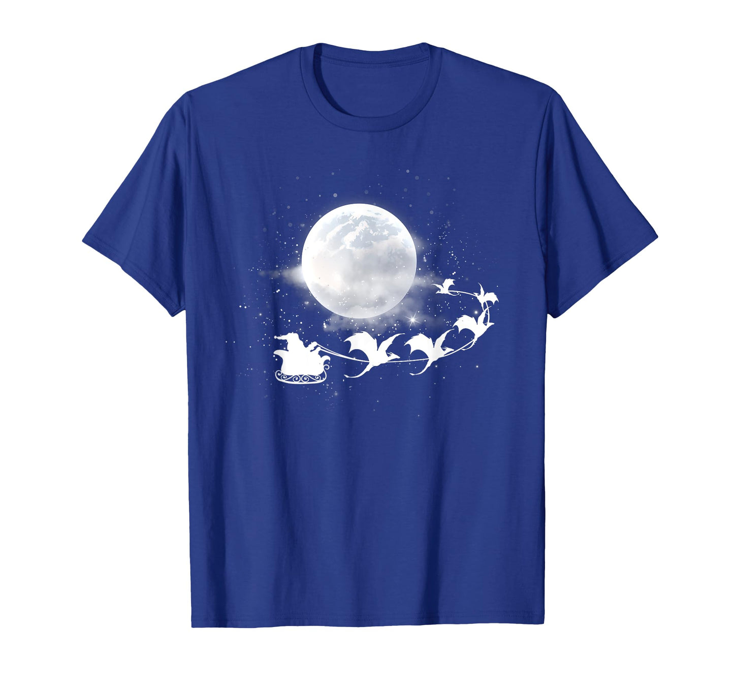 Christmas Santa Claus Flying Past the Moon Dragon Sleigh T-Shirt