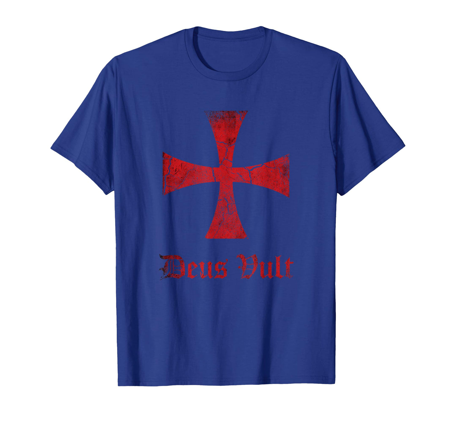 Mens Distressed Deus Vult Knights Templar Cross, Crusader T-Shirt