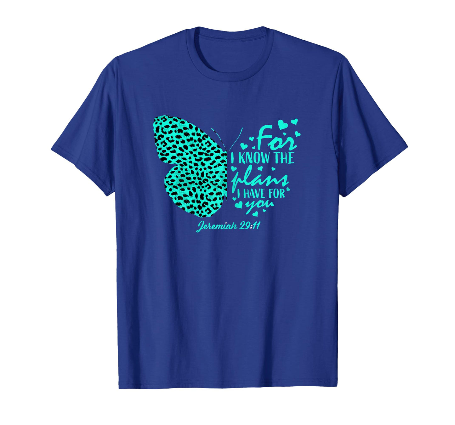 Turquoise Butterfly Cheetah Print Christian Religious Verse T-Shirt