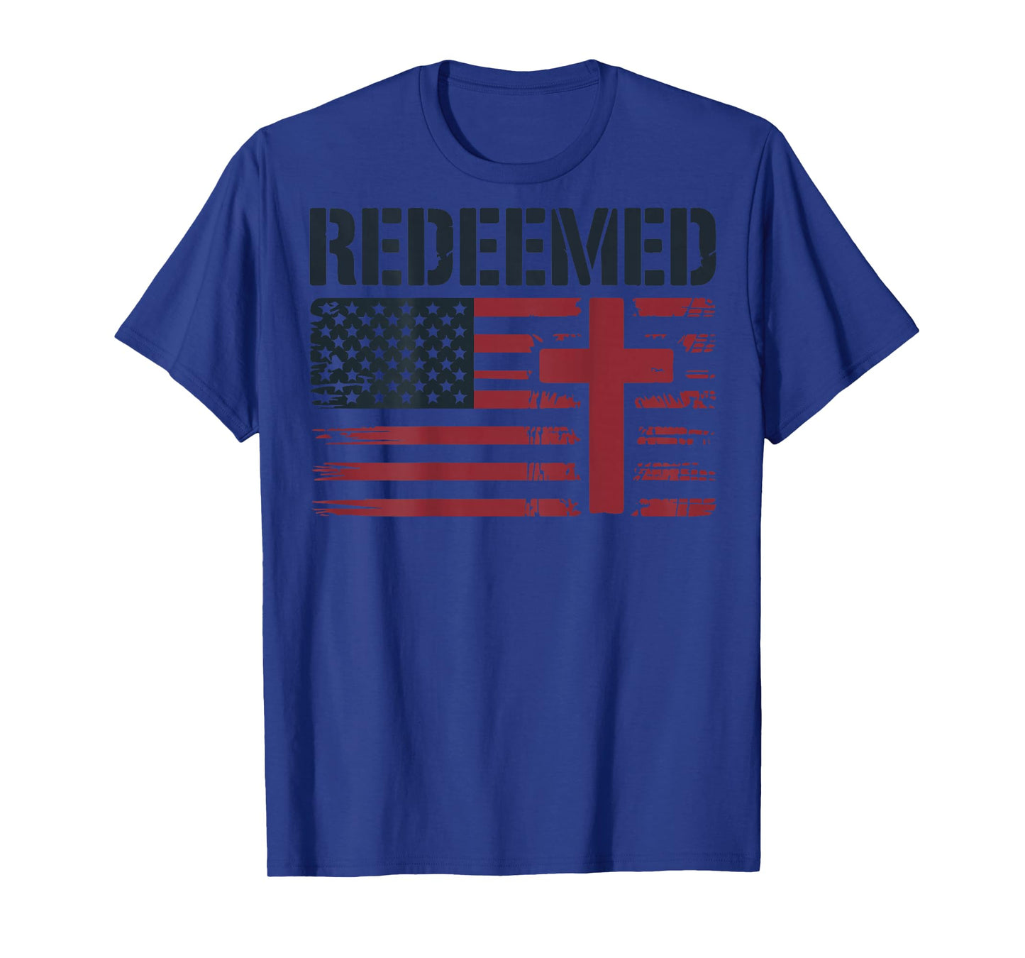 Men's Redeemed Christian Patriotic Cross Faith American Flag T-Shirt