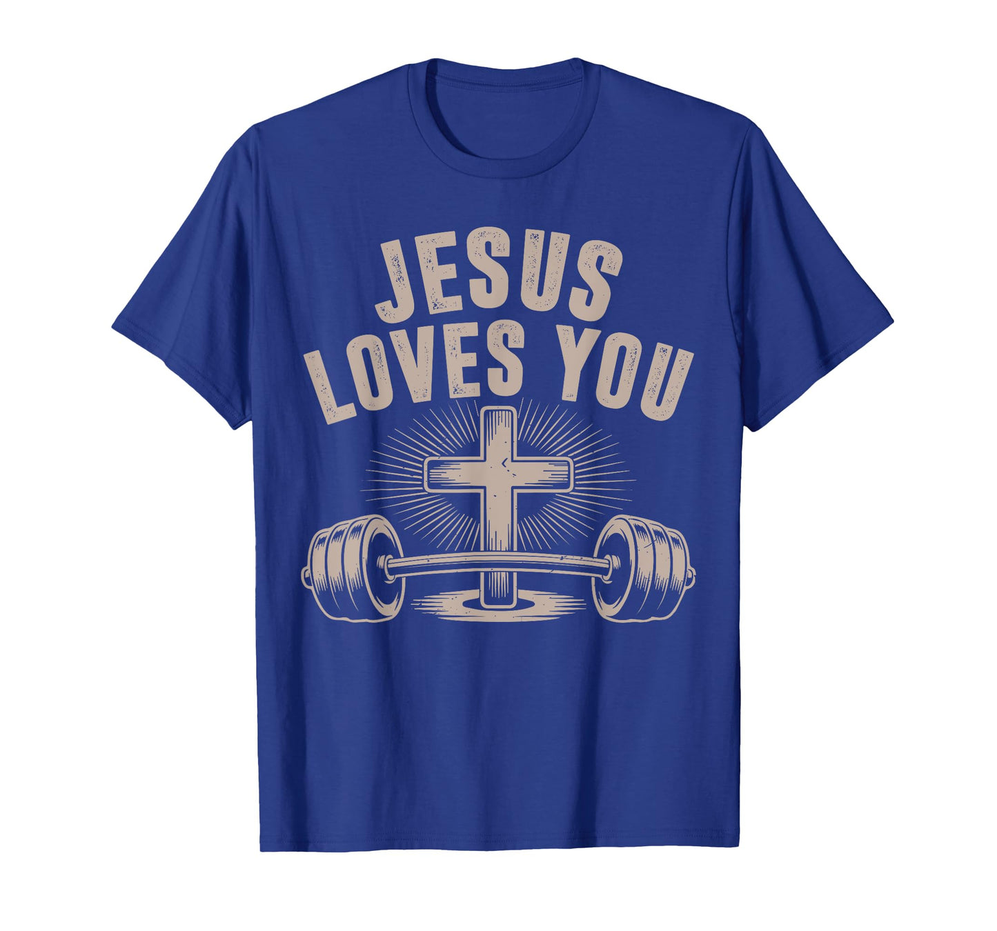 Jesus Loves You Funny Christian Workout Gym Barbell Cross T-Shirt