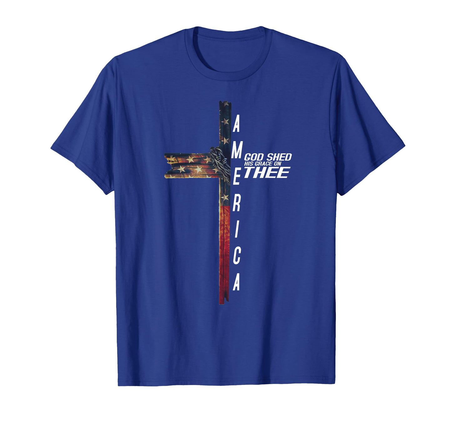 Cross With Flag USA America God Shed His Grace on Thee T-Shirt