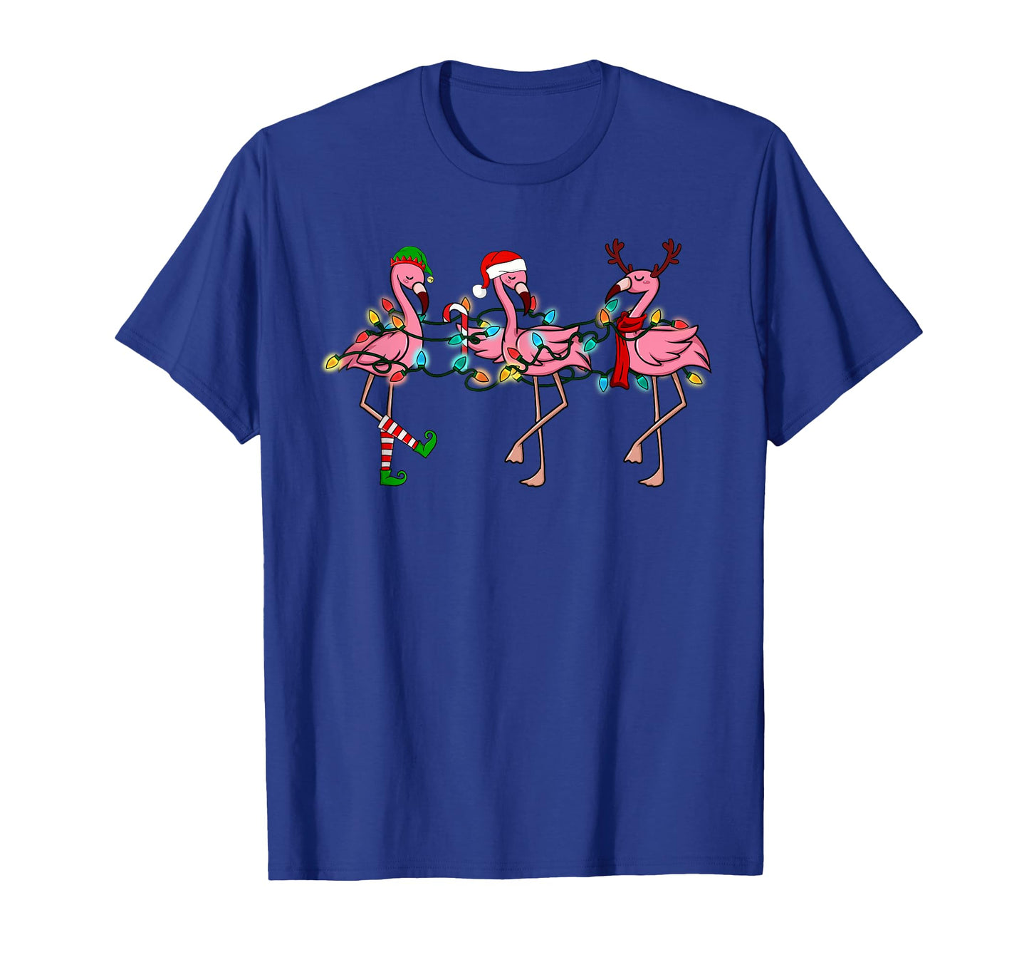 Christmas Lights Pink Flamingo Santa Hat Holiday Xmas T-Shirt