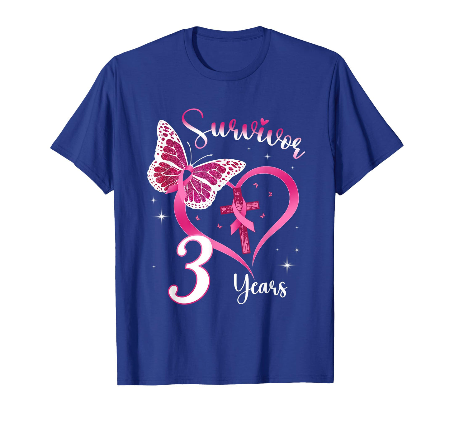 Breast Cancer Survivor Pink Ribbon Butterfly 3 Years Gift T-Shirt