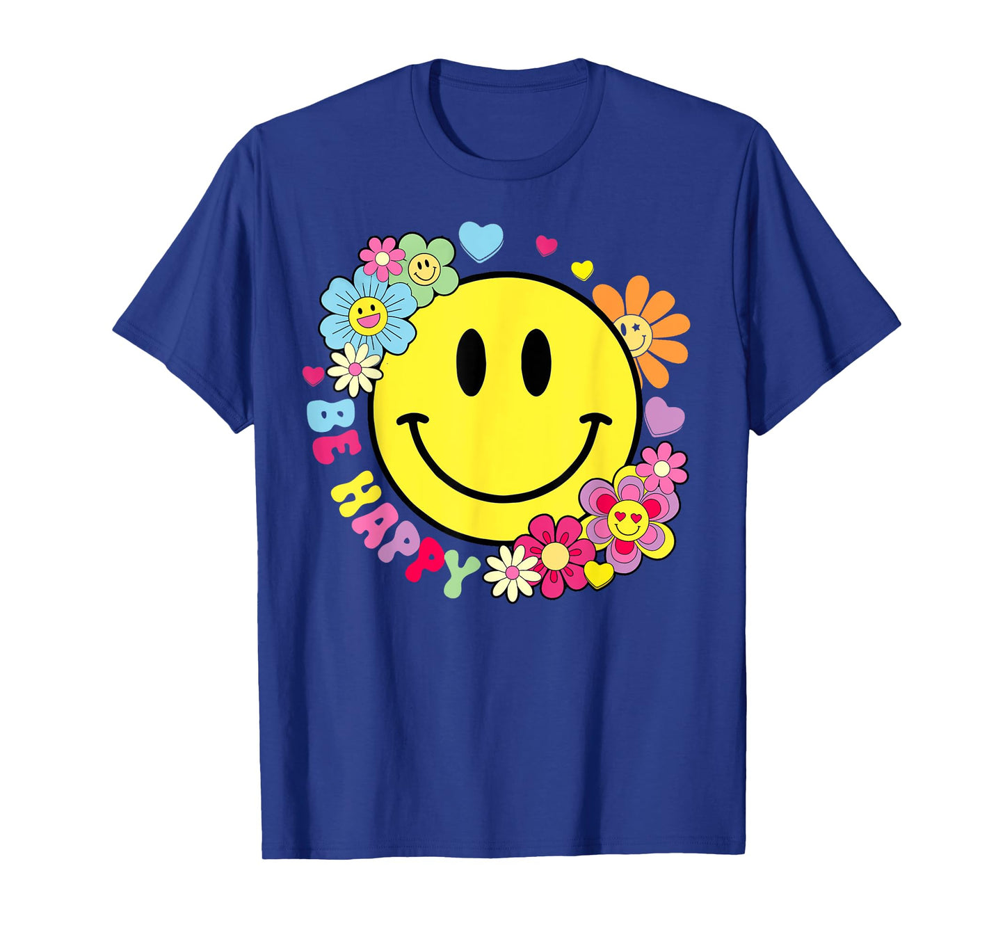 Be Happy Yellow Smile Face Hippie Smiling Face Groovy Retro T-Shirt