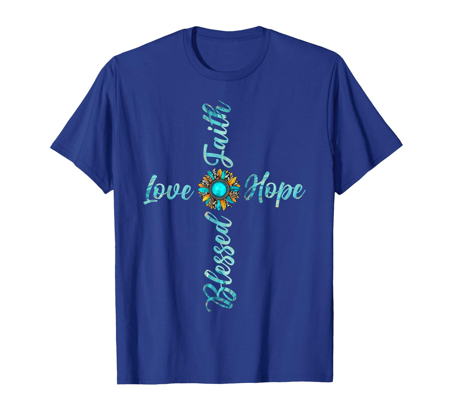 Jesus Faith Hope Love Sunflower Leopard Christian Women T-Shirt