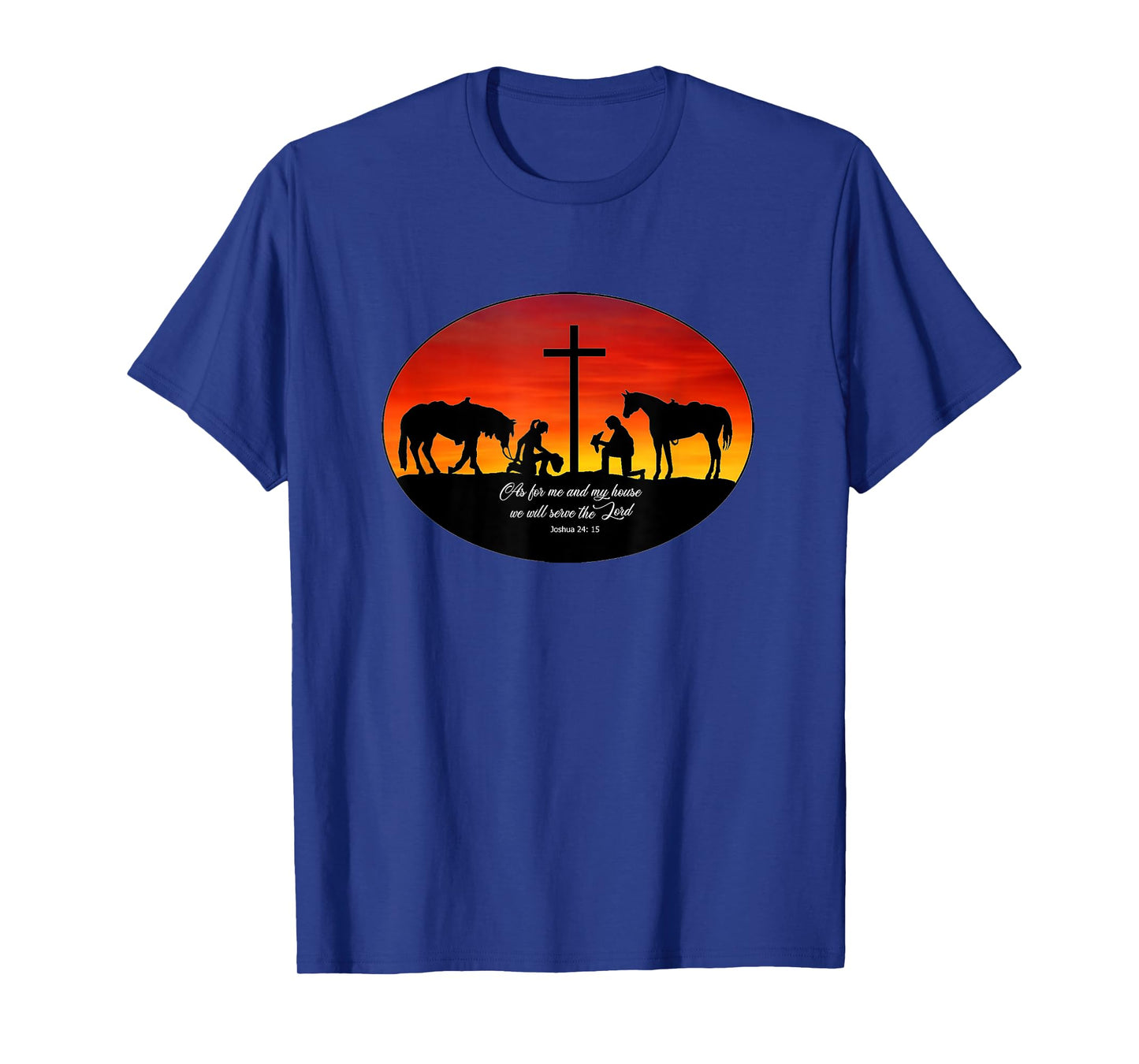 2 Cowhands praying at the Cross sunset. Christian Cowboy T-Shirt