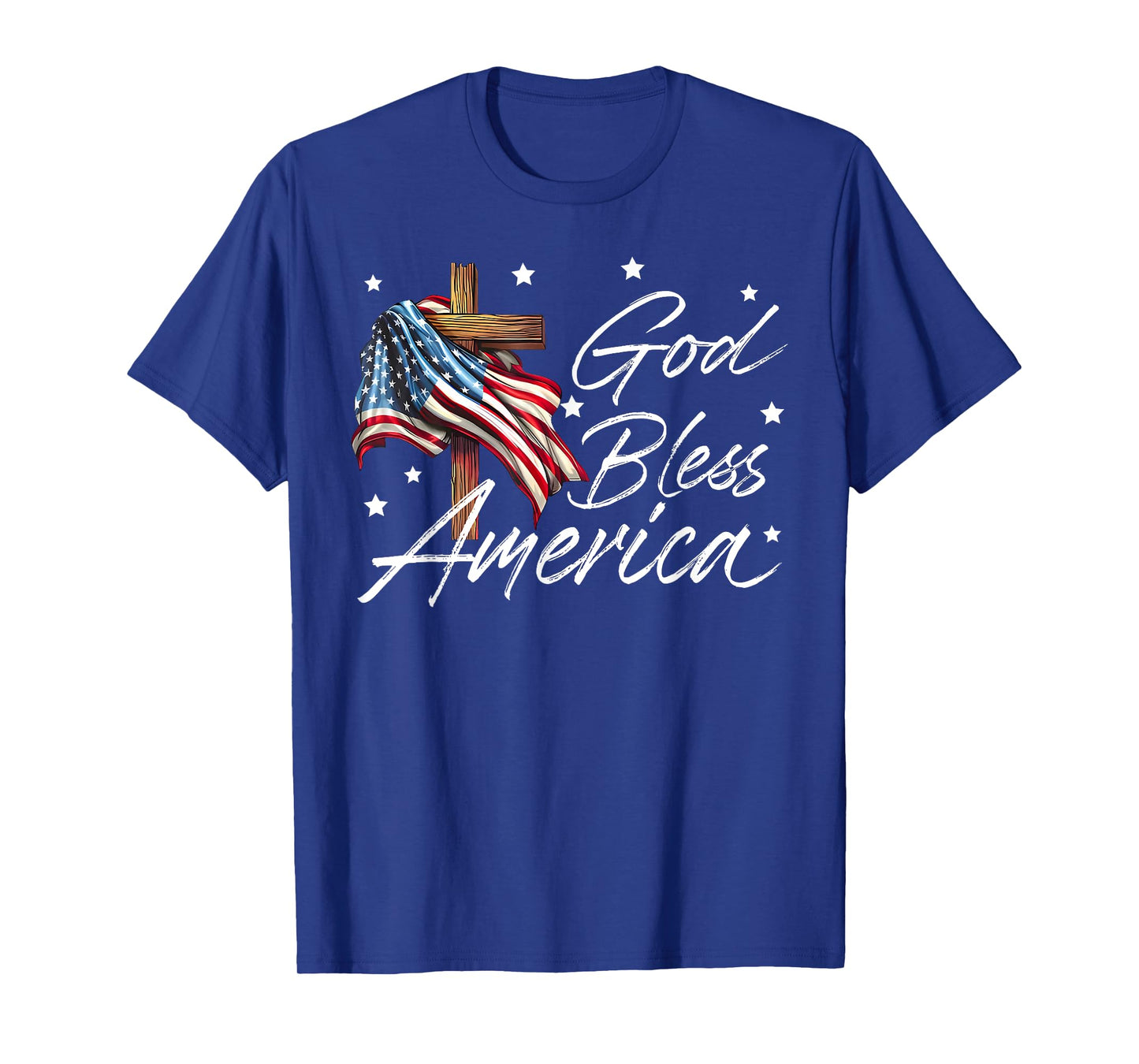 God Bless America Cross American Flag US Patriotic Christian T-Shirt