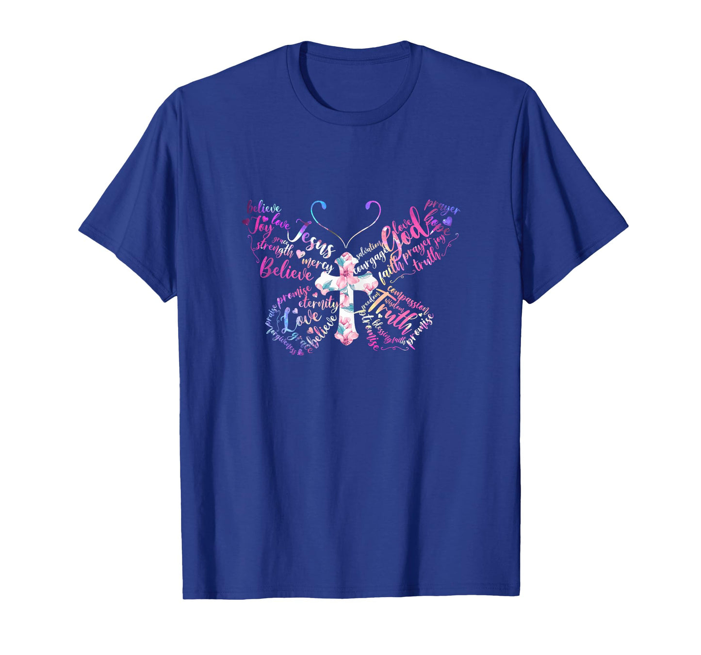 Butterfly Prayer Jesus Christian Cross Floral Pattern T-Shirt