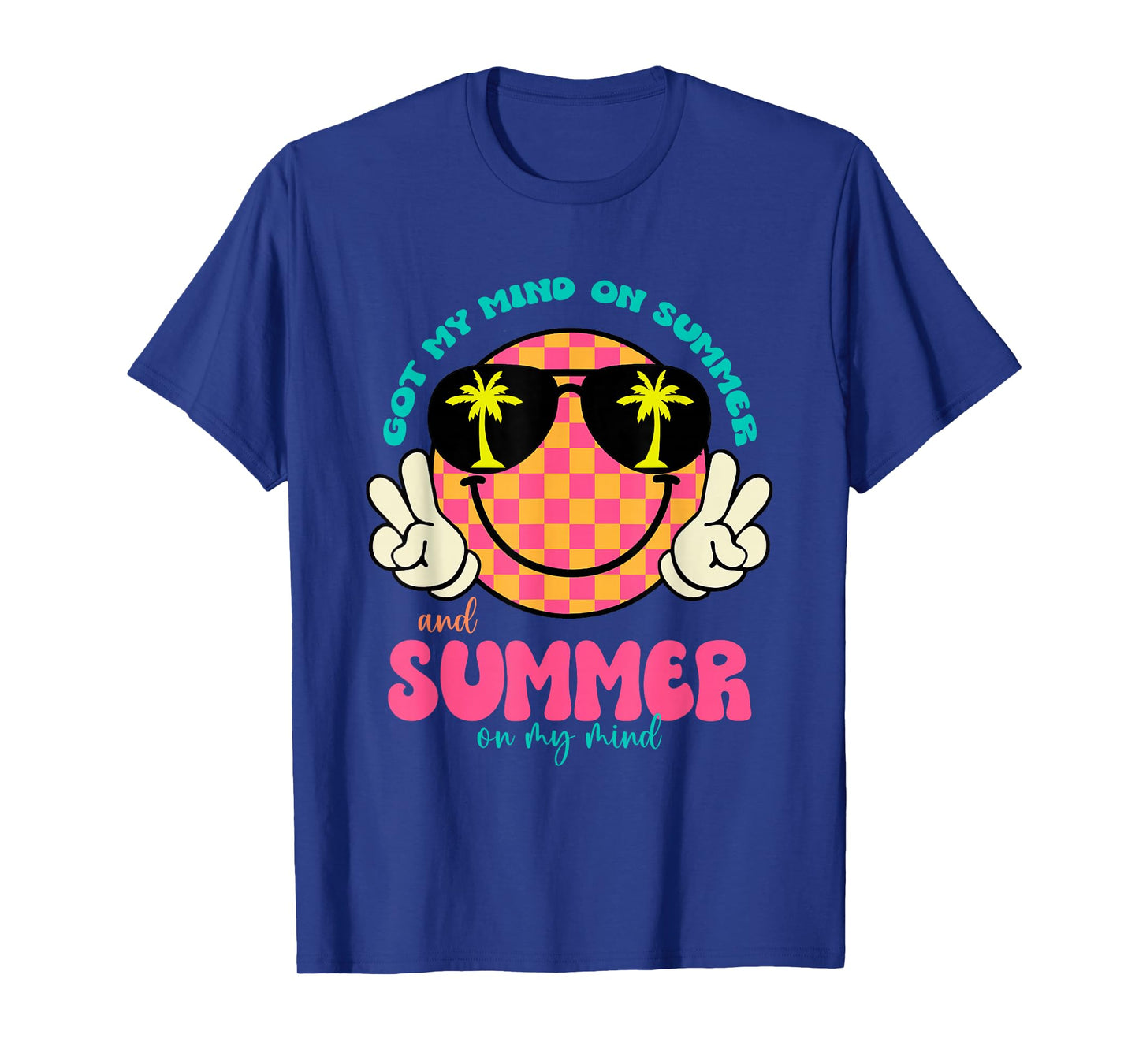 Groovy Happy Face Summer Vibes Got My Mind On Summer Teacher T-Shirt