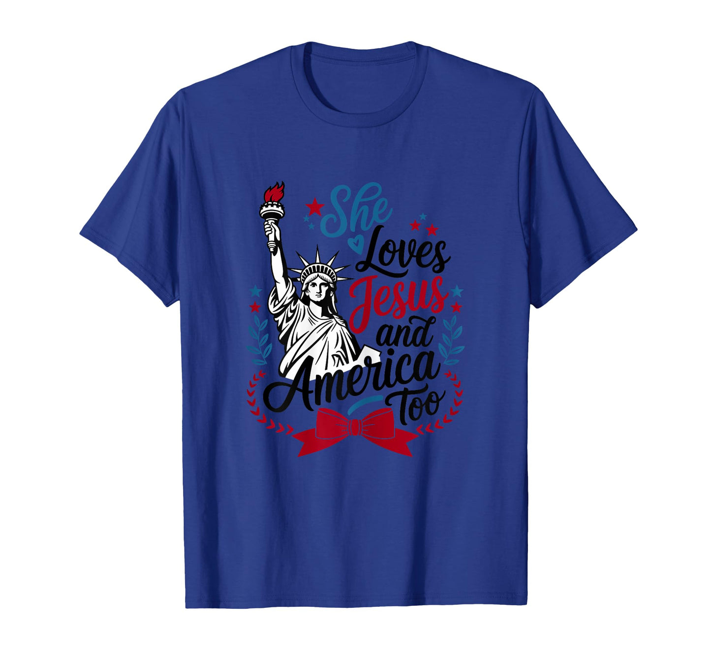 Womens 4th of July She Loves Jesus & America Too Christian Liberty T-Shirt