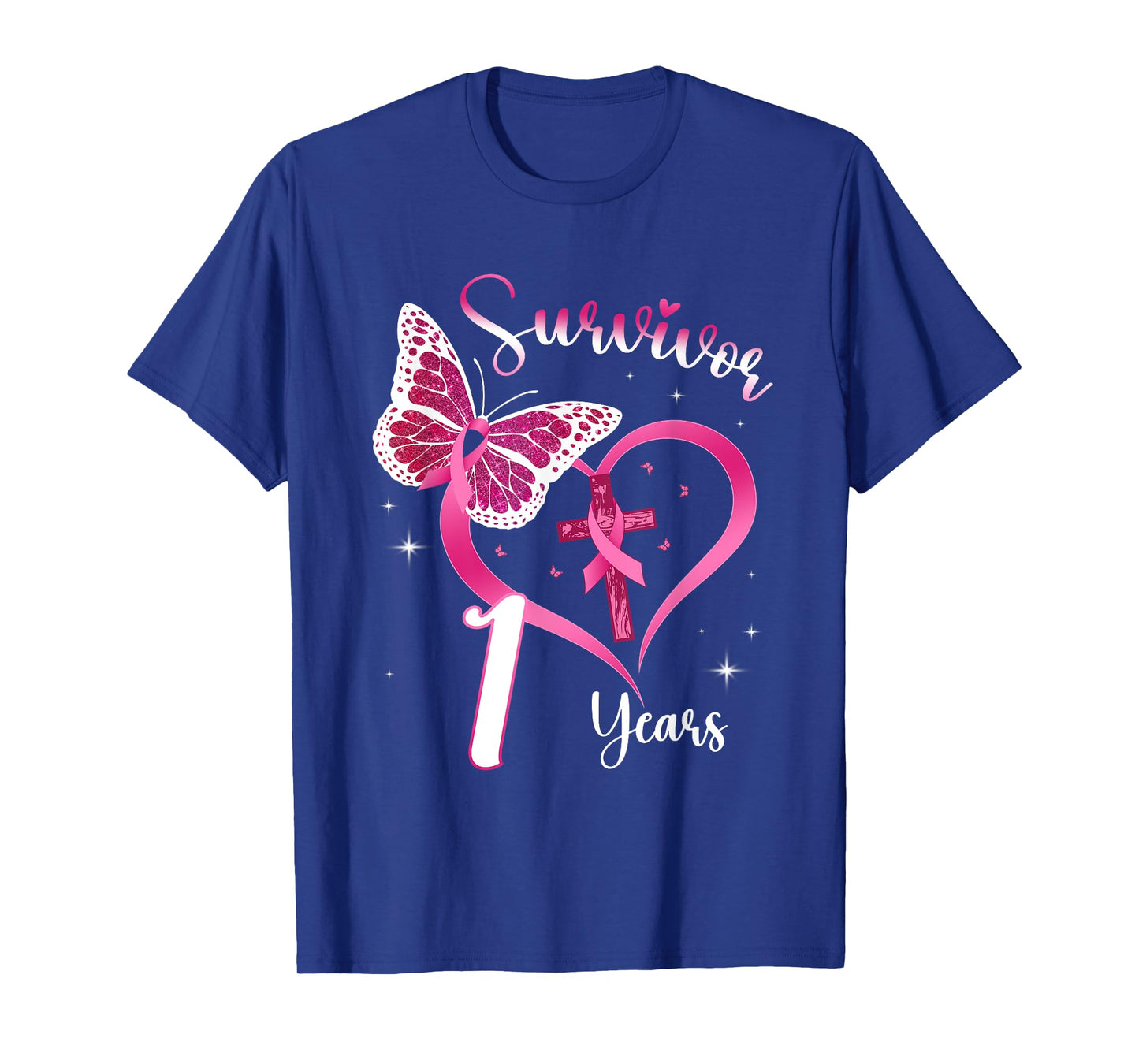 Breast Cancer Survivor Pink Ribbon Butterfly 1 Years Gift T-Shirt