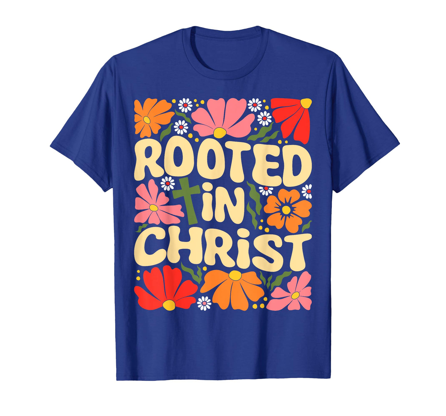 Rooted in Christ Boho Flowers Vintage Christian Faith Jesus T-Shirt