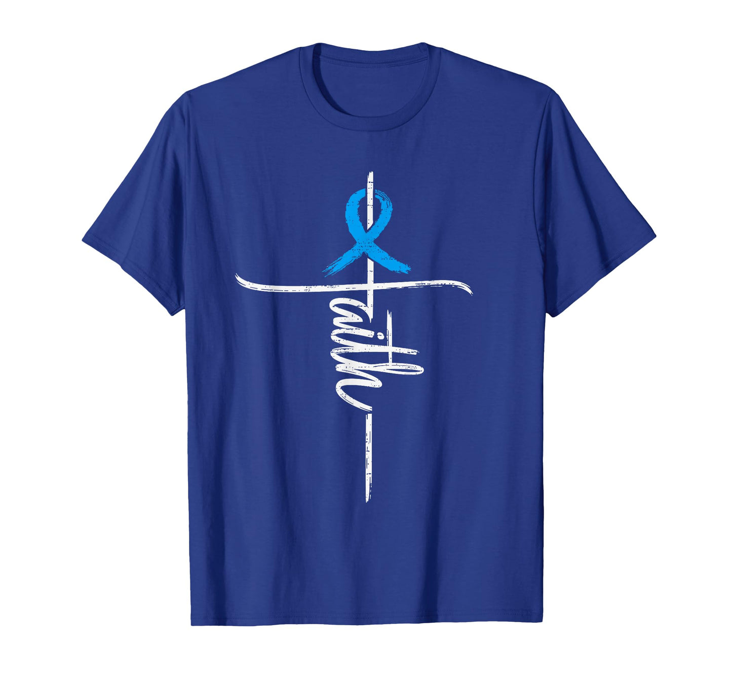 Faith Prostate Cancer Awareness Cross Christian Ribbon Blue T-Shirt