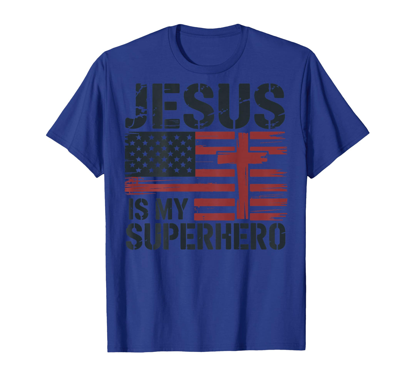 Jesus My Superhero American Flag Christian Patriotic Cross T-Shirt
