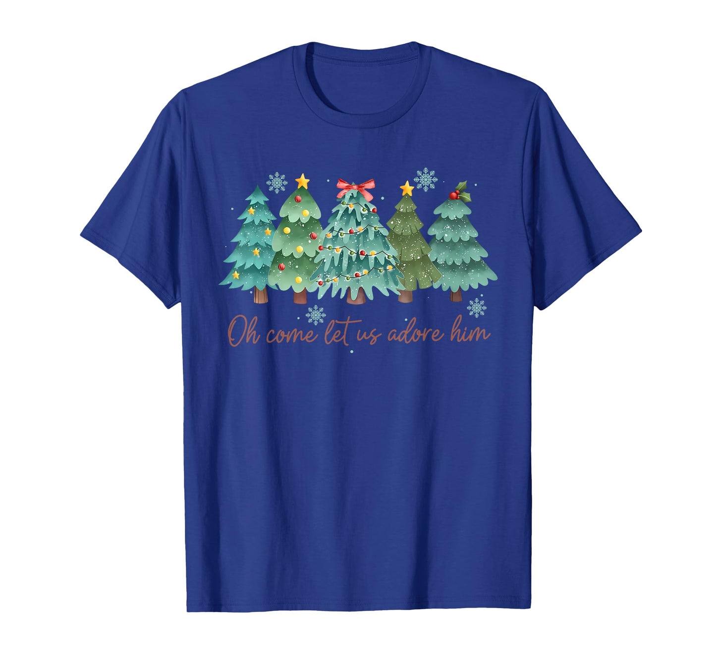 Oh Come Let US Adore Him Funny Christian Christmas Tree Bow T-Shirt