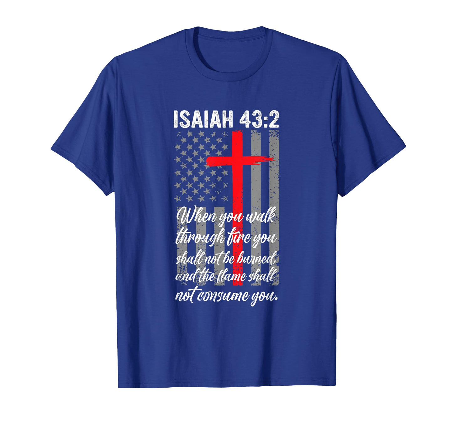 Thin Red Line Firefighter Cross Bible Verse American Flag T-Shirt