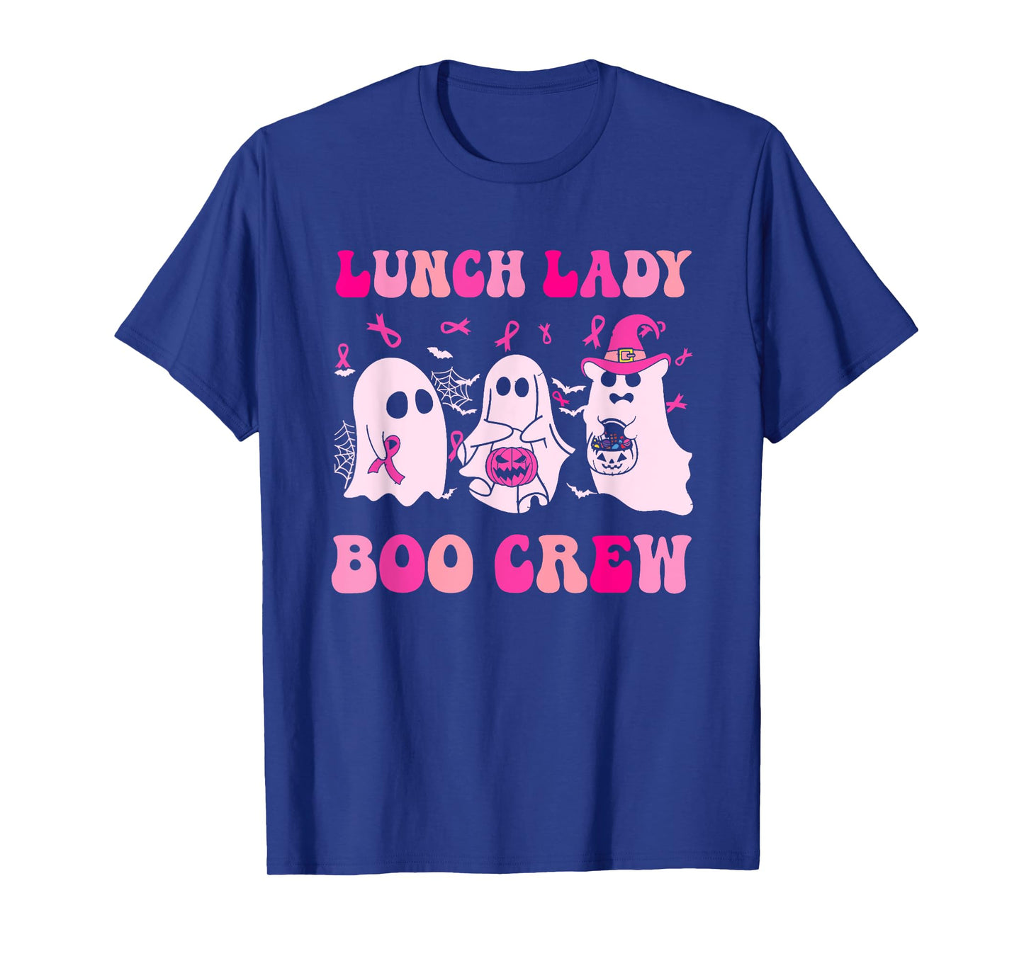 Lunch Lady Boo Crew Pumpkin Halloween Breast Cancer Month T-Shirt