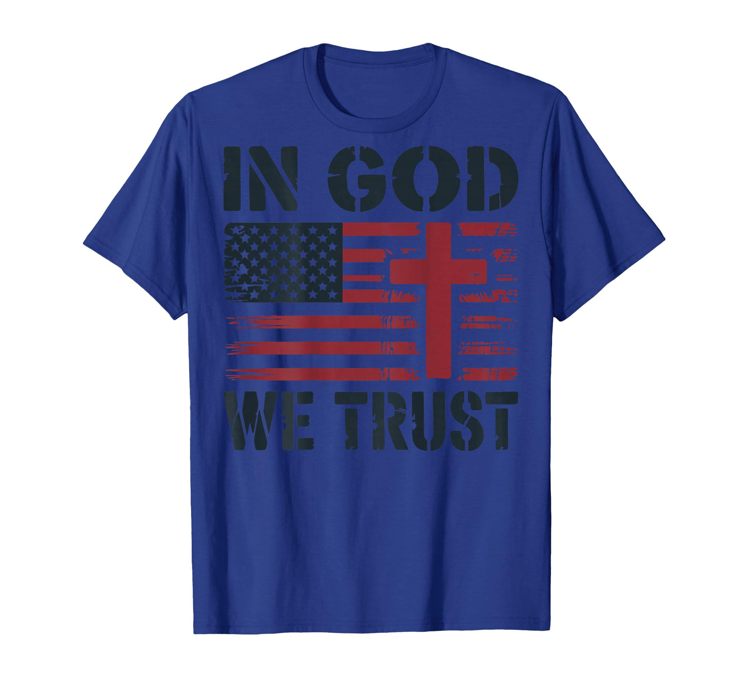 Mens in God We Trust Christian Patriotic Cross American Flag T-Shirt