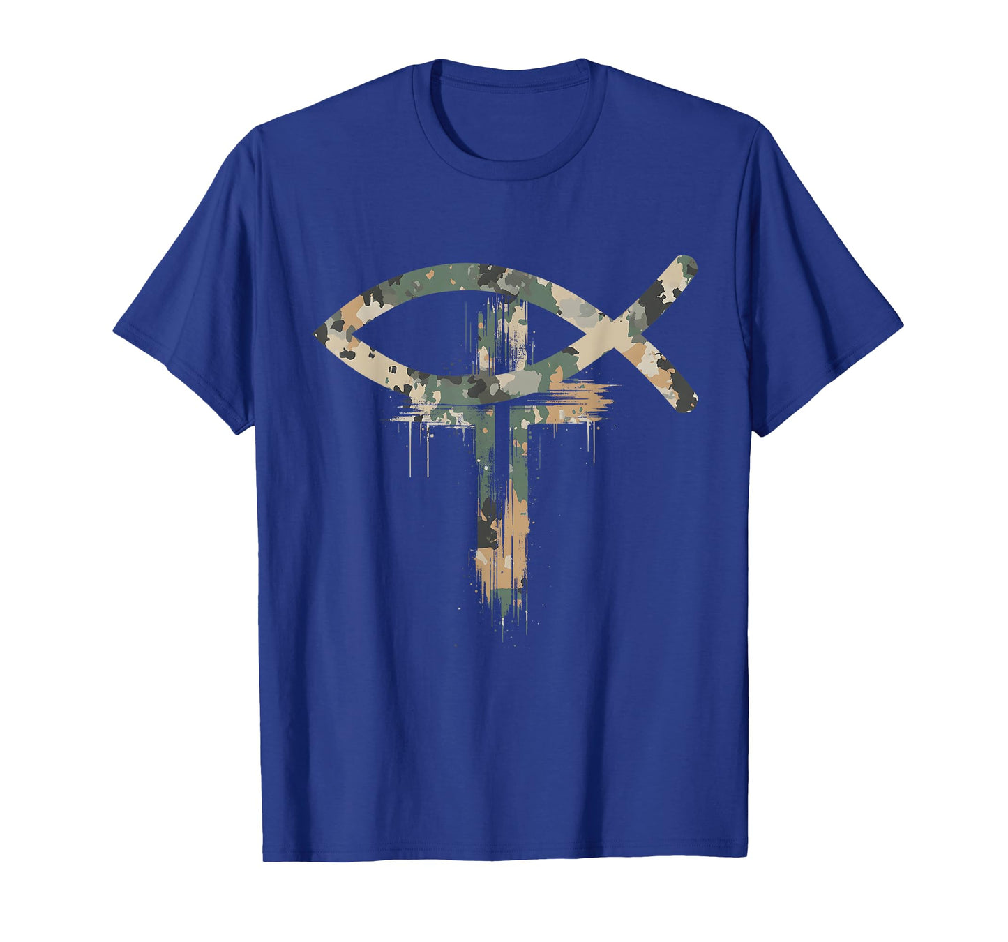 Cross Christian Fish Symbol Camo Camouflage Natural T-Shirt